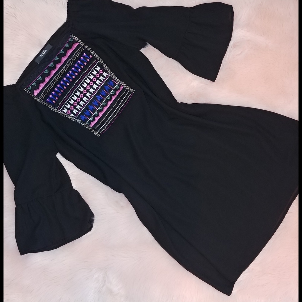 Zouk beaded bell sleeve embroidery dress sz medium
